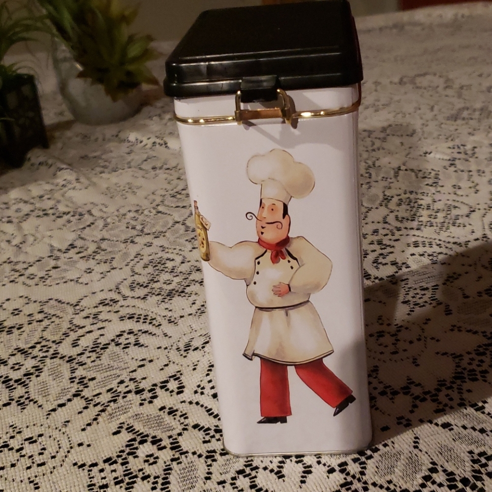 Chef Themed Tin Canister with attached lid. - Picture 3 of 6